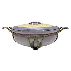 Fraunfelter Royal Rochester Purple Cream Lusterware Casserole Dish w Stand